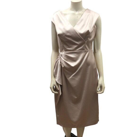 Maggy London Elegant Champagne‎ Sleeveless Draped Satin Sheath Dress 14 NWT - Picture 4 of 15